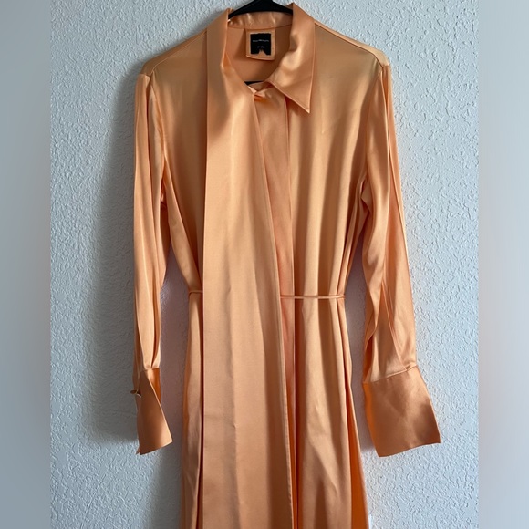 Massimo Dutti Studio Satin Orange Maxi Dress Tie Belt Neck M/L Limited Edition - Picture 7 of 17